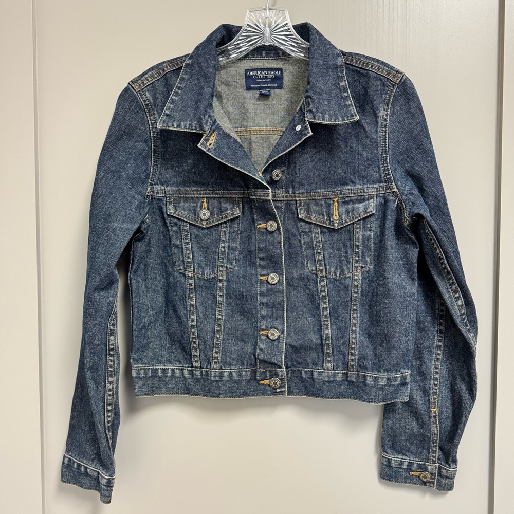 AEO‎ American Eagle Outfitters Cropped Denim Jean Jacket Medium Dark Wash Sz M